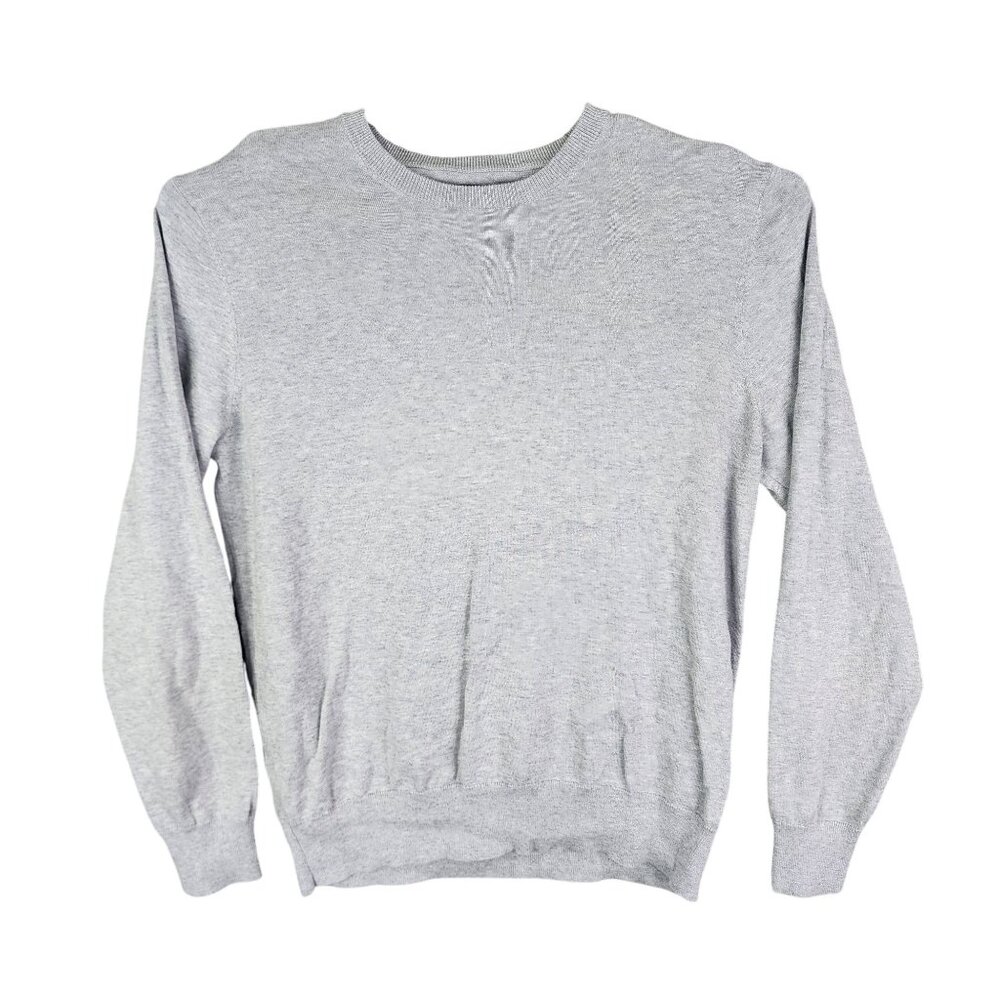 Mens Grey Buttoned Down Sweatshirt 100% Supima Cotton Long Sleeve Crew Neck M